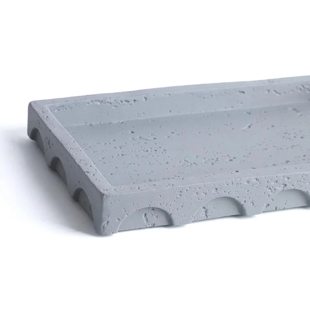 Decorative Tray with Semi-Circular Pattern - Rectangular Concrete 9.8X5.8X1.2 in
